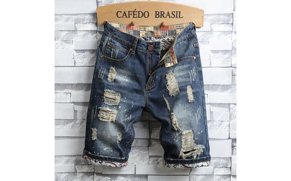 Men's Denim Shorts Retro Ripped Slim Men's Cropped Pants Patch Pants
