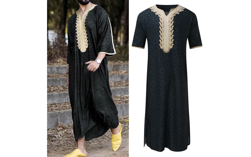 Men's Jumpsuit Arab Ethnic Style Men's Foreign Trade V-neck Printed Muslim Robe