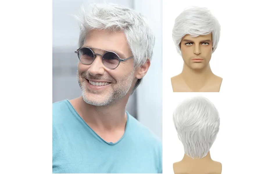 Men's Short Straight Synthetic Wig - White Side Parted Hairpiece Fashionable Full Cap Heat Resistant Natural Look