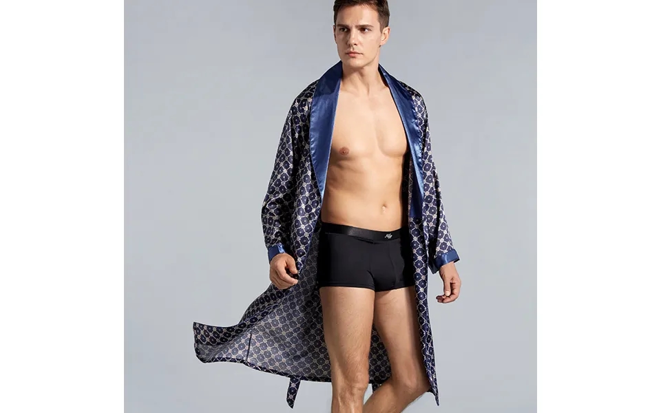 Men's Single Silk Nightgown Summer Thin Silk Long Sleeved Pajamas Plus Size Bathrobe P801