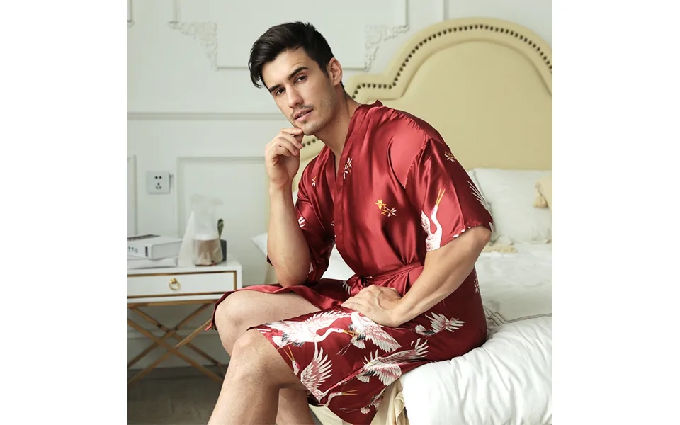 Men's Sleep Mid-length Printed Silk Robe Men's Morning Gown Sexy Pajamas