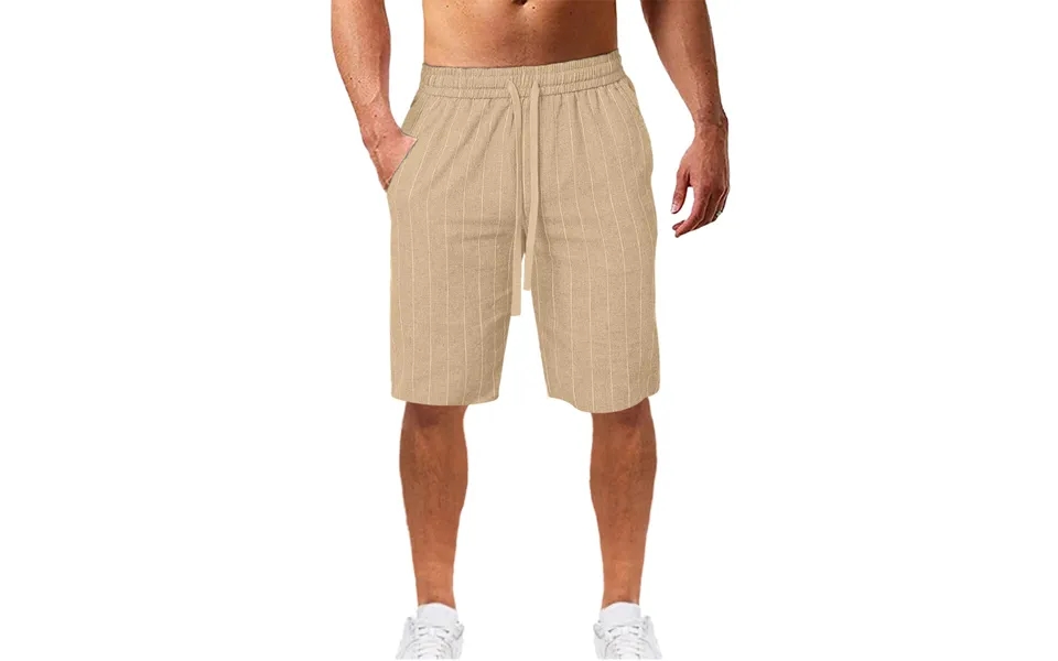 Men's Vertical Stripe Tether Elastic Waist Cotton Linen Casual Shorts