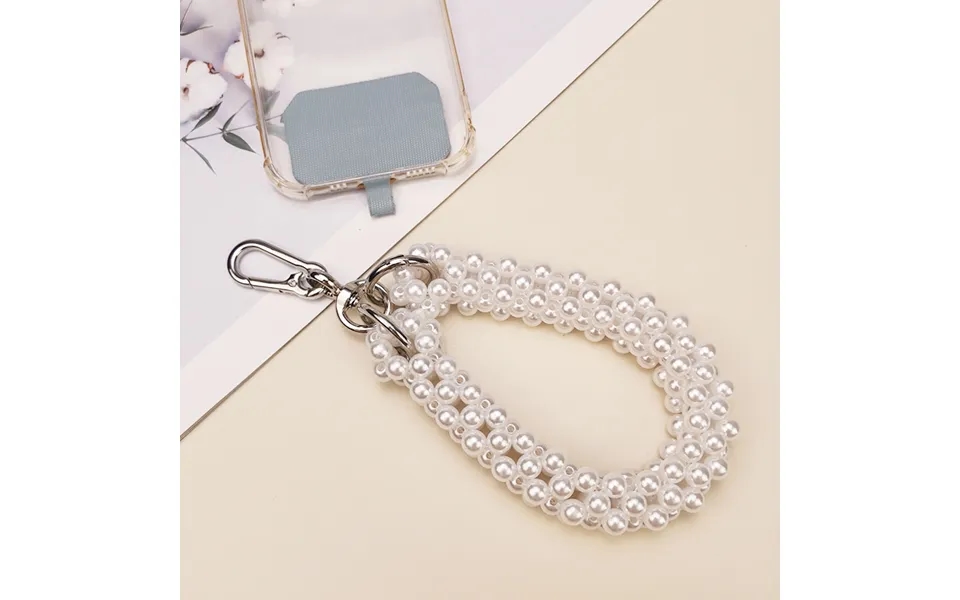 Mobile Phone Lanyard Short Wrist White Pearl Beads Beaded Pendant Phone Anti-loss Sling New Women's Universal Portable