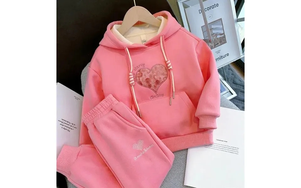 Mother & Kids 2024 New Children's Autumn And Winter Set Thick Girls Fashion Plus Velvet Love Girl Hoodie Two-piece Set