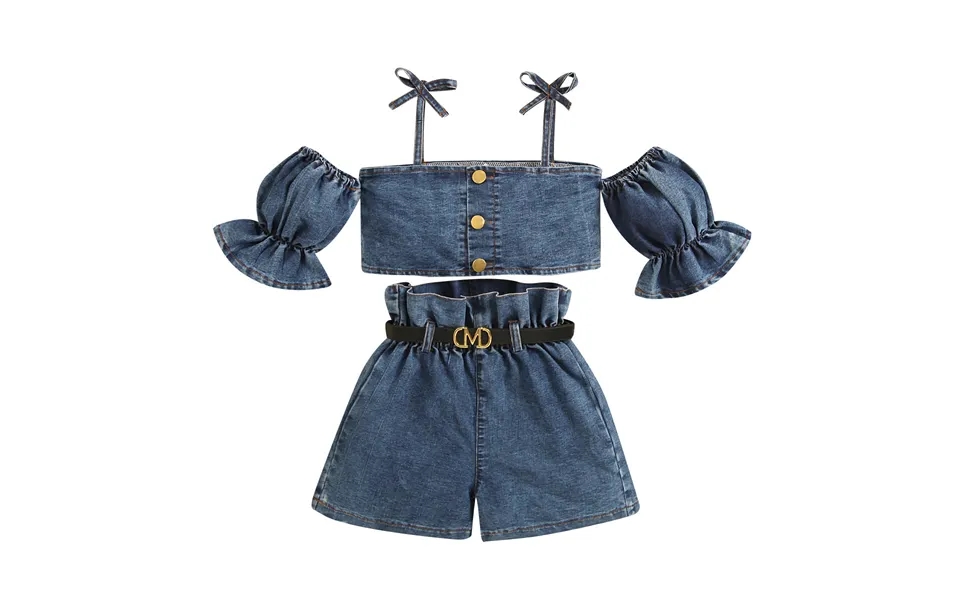 Mother & Kids Baby Clothing Girls' Clothes Halter With Pinched Lantern Sleeves Single Breasted Cardigan Top High Waist W