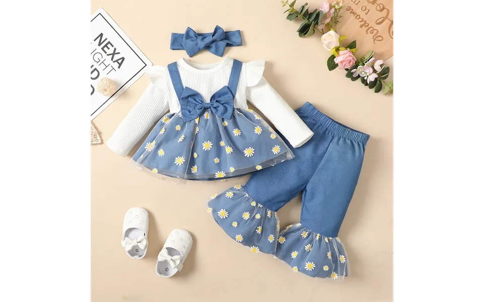 Mother&kids Children's Baby Denim Long Sleeve And Denim Pants Mesh Suit