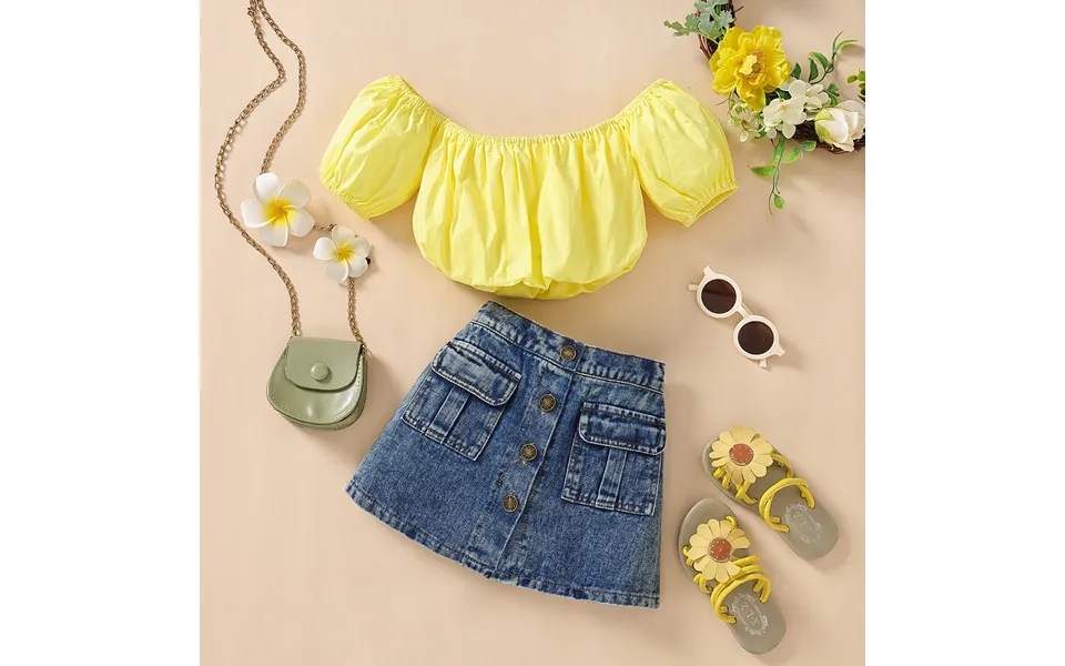 Mother&kids Girls Casual Dress Short Sleeve Top Denim Skirt Suit