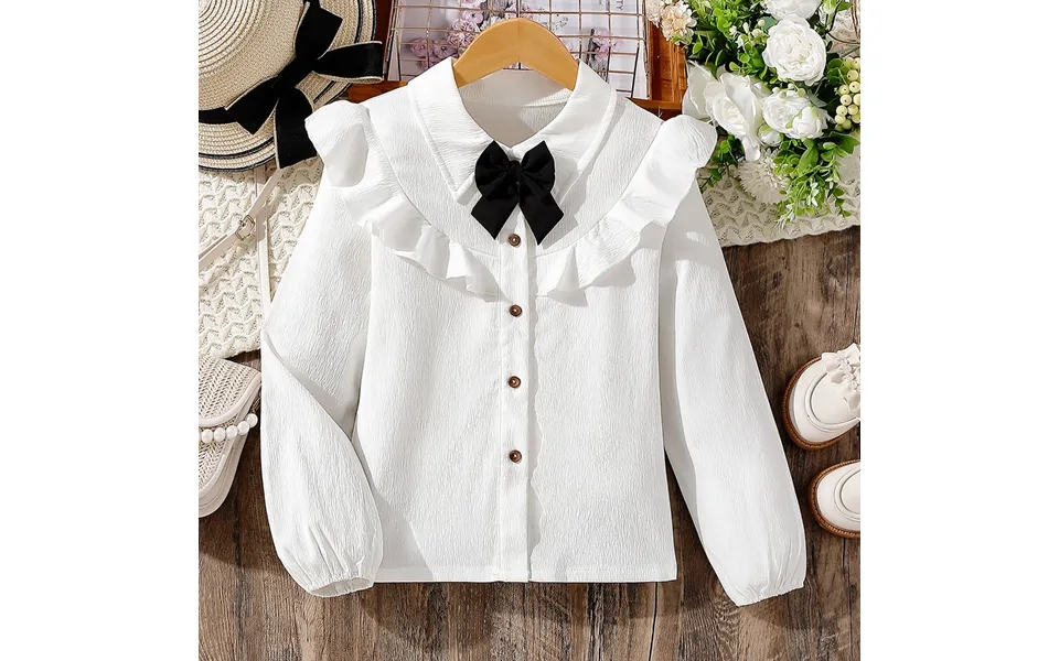 Mother&kids Girls' Shirt Patchwork Lace Bow Girls' Suit Shirt Girls' Base Shirt Tide