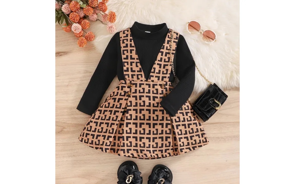 Mother&kids Tx Children's Classic Presbyteria Printed Suspenders Skirt High Neck Long Sleeve Two-piece Children's Suit