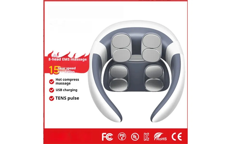 Neck Massager 4-node Ems Pulse Therapy With Heating - Rechargeable Cervical Relief For Shoulder & Back Pain White