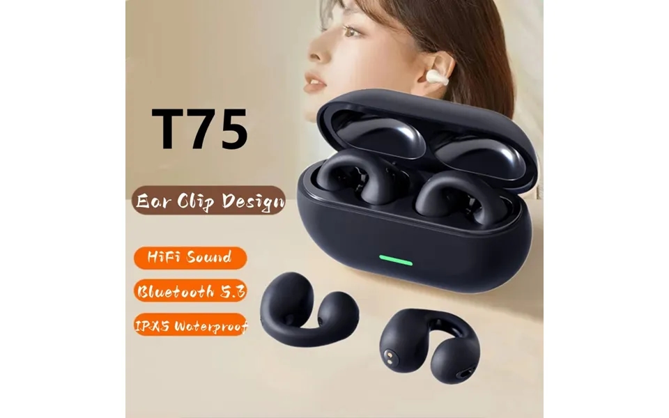 New Bluetooth 5.3 Wireless Bone Conduction Headphones T75 Clip Ear Music Noise Canceling Headset Hd Call Sports Gaming