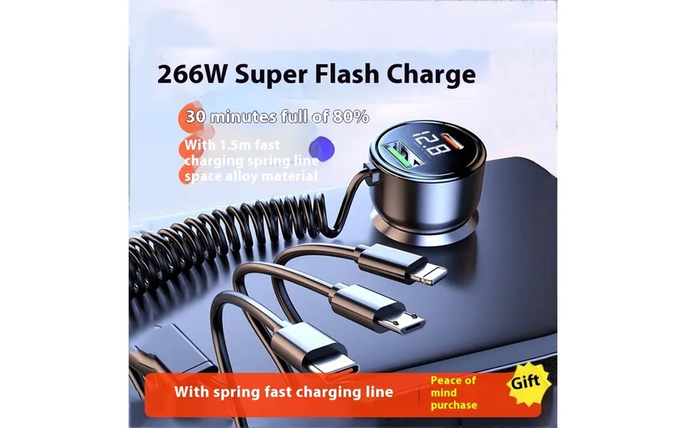 New Digital Car Charger With One To Three Cable 100w Super Fast Charging