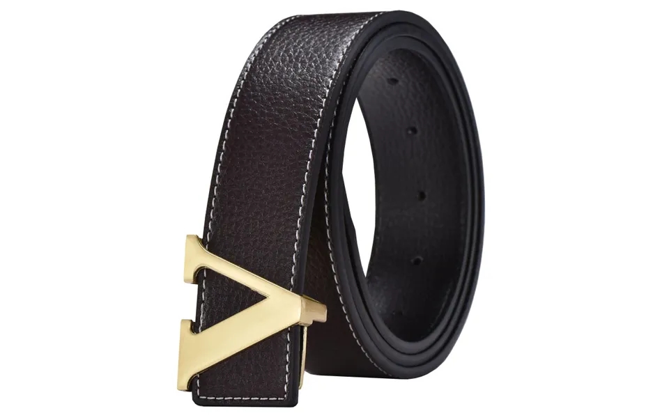 New Hot Selling Men's Belt Leather Smooth Buckle Belt Fashion Letter V Leather Belt Temperament Fashion Men's Belt