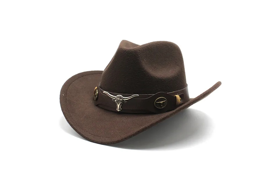 New Top Hat Ethnic Style Bull Logo Western Cowboy Top Hat Roll Brim Retro Horse Riding Hat Woolen Felt Hat Fashionable T