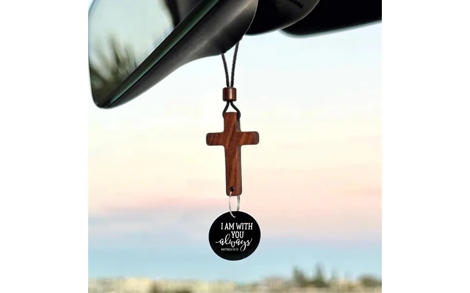 Nfc Bible Cross Car Hanging Ornament - Walnut Wood Cross With Nfc Chip For Smart Home Automation, Route Navigation & Aud