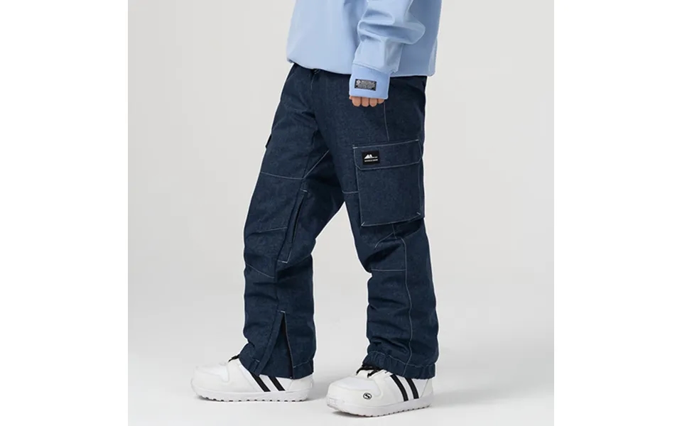 Outdoor Leisure Single And Double Board Denim Ski Pants Women's Waterproof Loose Warm Men's Snow Pants