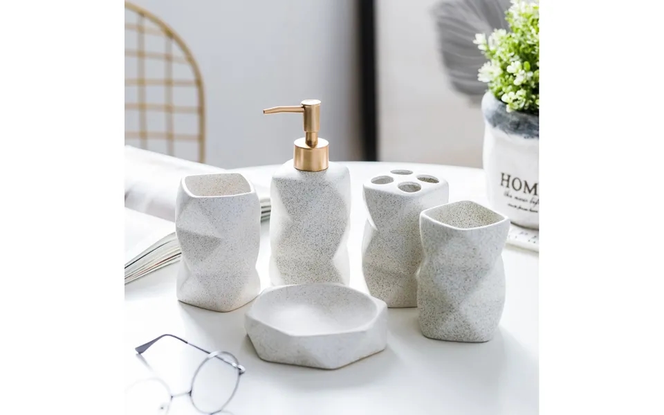 Pastel Ceramic Bathroom Set 4 5 6-piece Soap Dish - Toothbrush Holder & Tumblers For Modern Vanities Irregular Shape