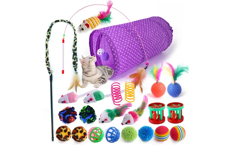 Pet Cat Toy Bell Ball Feather Teasing Cat Stick Plush Mouse Spring Cat Tunnel 24 Piece Set