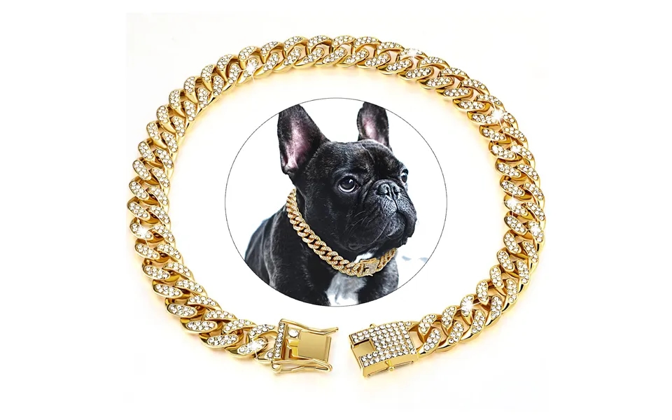 Pet Necklace Collar Metal Walking Chain Collar Diamond Dog Cuban Chain Exquisite And Fashionable Diamond Setting