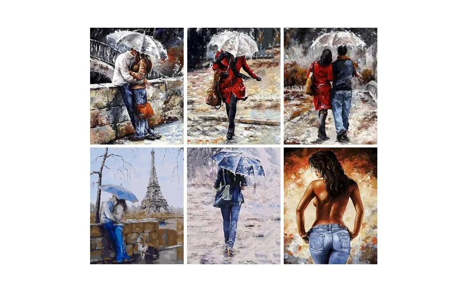 Photocustom Oil Painting By Numbers Handpainted Decorative Paintings Scenery Of Couple Umbrella Paint For Painting Home