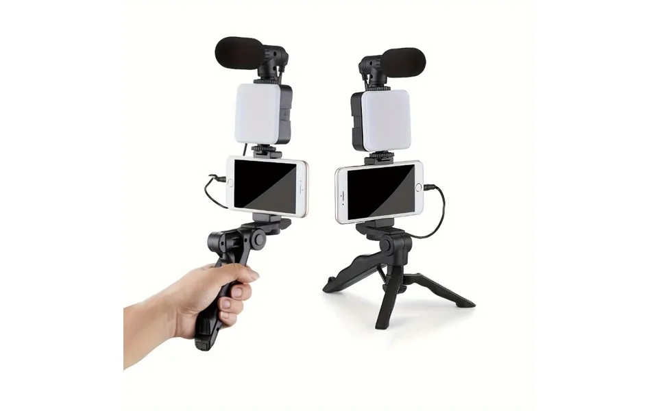 Portable Live Broadcast Kit With Led Lights, Tripod, Microphone - Base Mount, Battery Powered, Pp Material