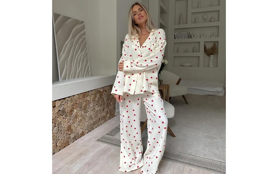 Pure Cotton Love Printed Women's Home Wear Loose Long-sleeved Trousers Pajamas Two-piece Set