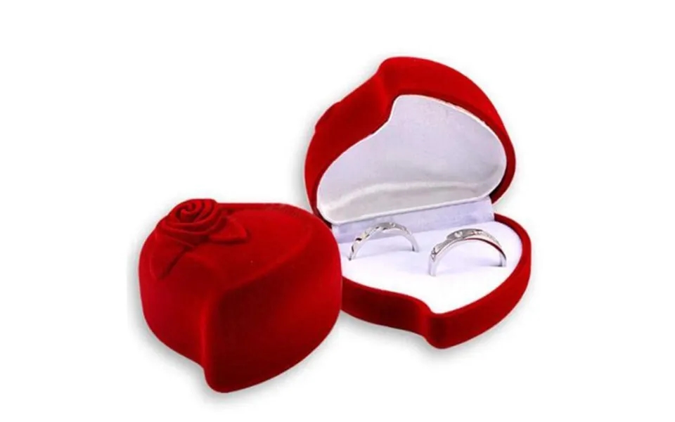 Red Heart Shape Velvet Ring Box Engagement Wedding Jewelry Boxes Rose Flower Design Gifts
