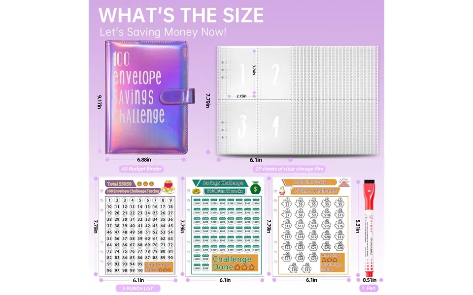 Refillable Notebooks 100 Envelopes Saving Challenge 100 Days Couples Saving Book Loose Leaf Cash Envelope Savings Book