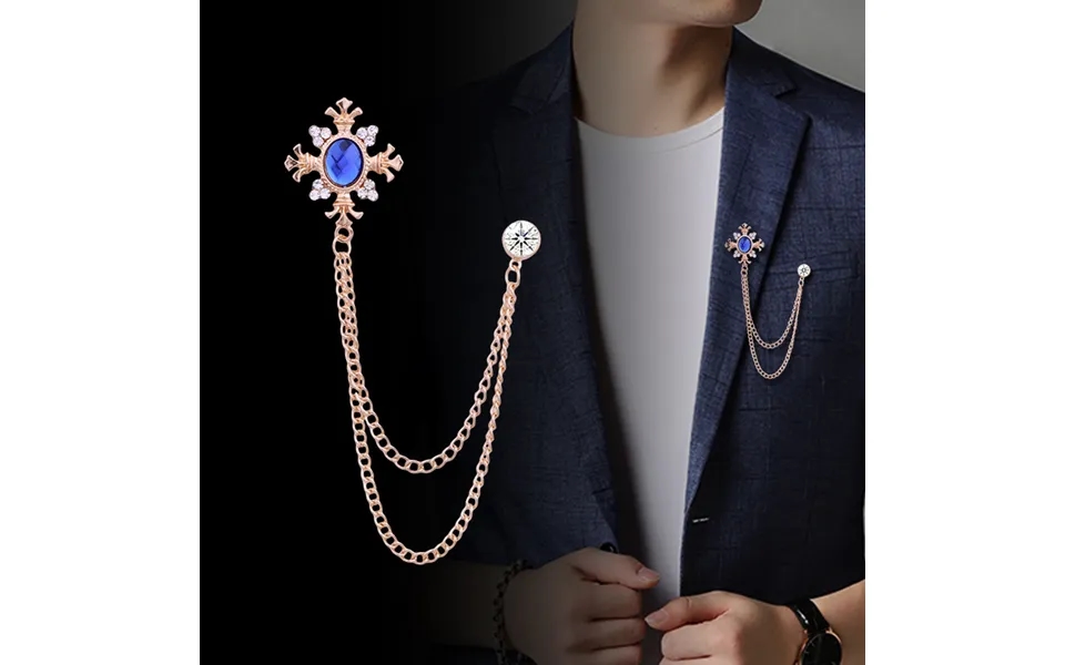 Retro Palace Gem Brooch Men's Suit Pin Vintage Rhinestone Cross Tassel Lapel Pins With Chain Badge Luxury Jewelry Access