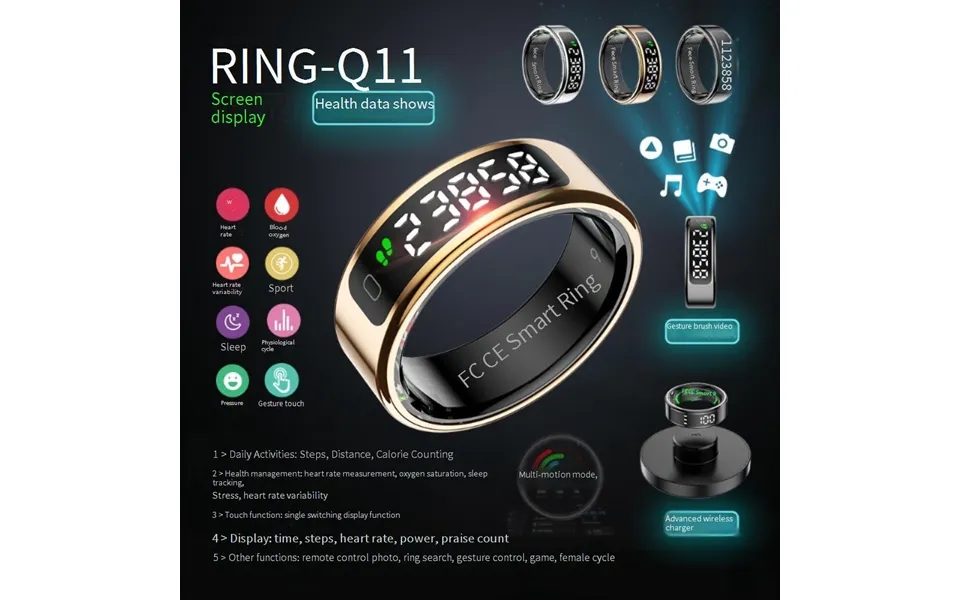 Rings R11 With Screen Display Ring Gesture Video Shooting Wireless Charging Healthy Heart Rate Blood Oxygen Smart Ring
