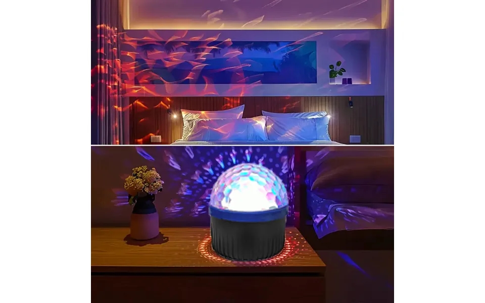 Rotating Star & Moon Projector Night Light With Water Ripple Effect Bluetooth Music Sync Ambient Light For Nursery - Bed