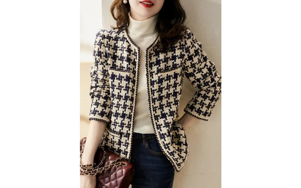 Runway Fall Elegant Weave Plaid Women Blazer Causal Tweed Coat Office Ladies Suit Jacket Outwear