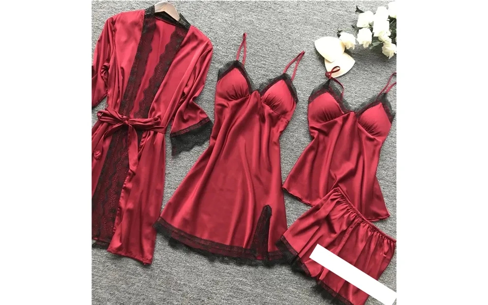 Sexy Pajamas For Women Satin Nightgown Suspenders Nightgown Lace Edge Dressing Gown Home Wear Set