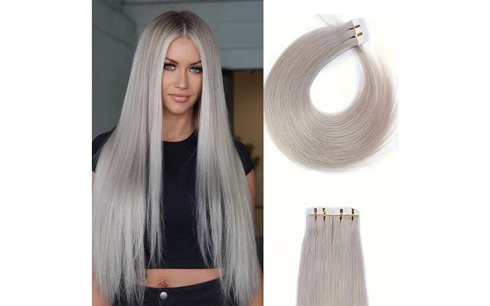 Silver Gray Tape Extensions Remy Human Hair Seamless Skin Weft