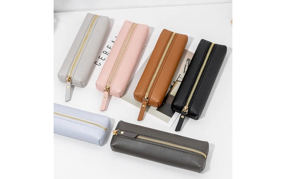 Simple Leather Pencil Case Business Office Pen Storage Bag Signature Pen Portable Leak-proof Zipper Stationery Bag