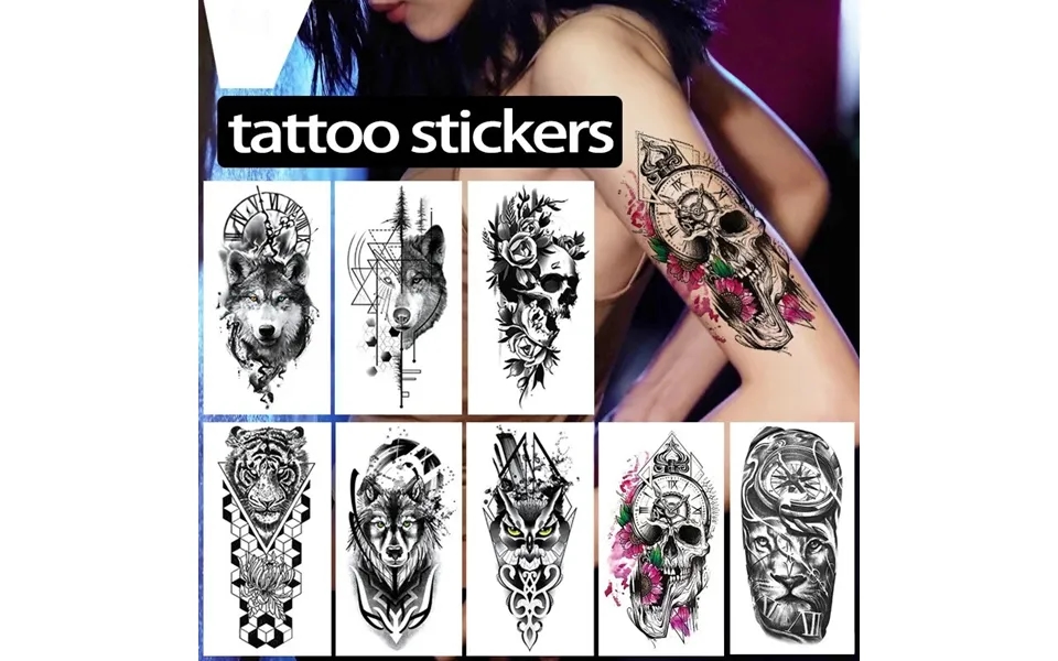 Small Full-arm Waterproof Temporary Tattoo Sticker Wolf Head Tiger Head Flower Tattoo Body Art Sticker Arm Male Men Cool