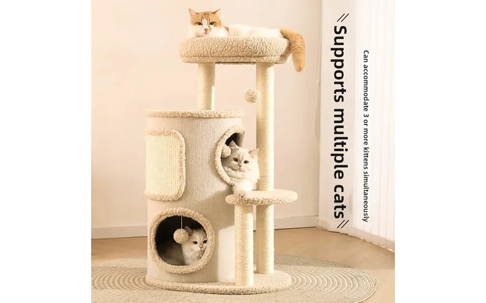 Space Saving Cat Climbing Frame All Season Double Layer Platform Tree Hole Cat Bed Sisal Tunnel For Small Apartment