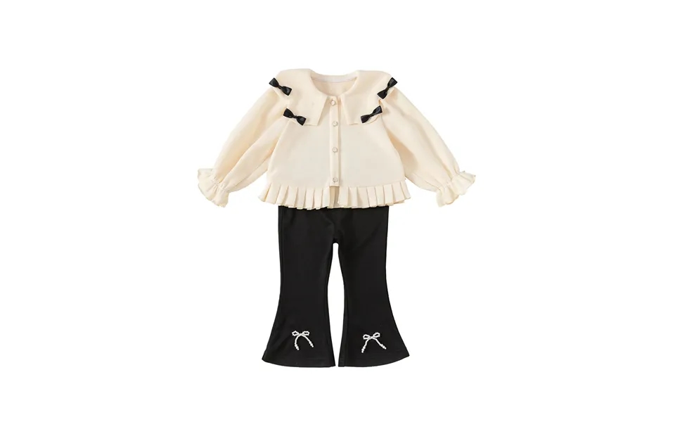 Spring And Autumn Girl Suit Small Fragrance Bow Lapel Coat Bell Bottoms Two-piece Set