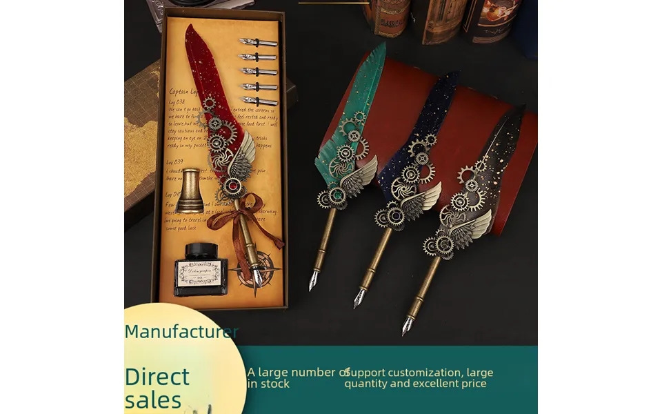 Sprinkling Gold Quill Pen Set Mechanical Quill Pen Set Gear Quill Pen Punk Style Dip Pen European Style Quill Pen