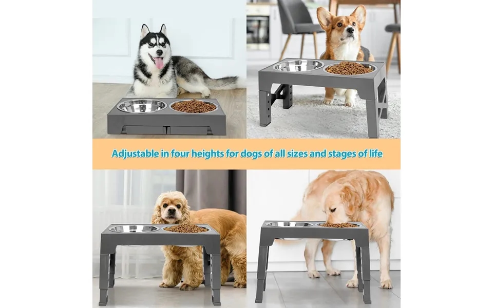 Stainless Steel Anti-spill Adjustable Basin Large Dog Food Pet Slow Feeder Bowl