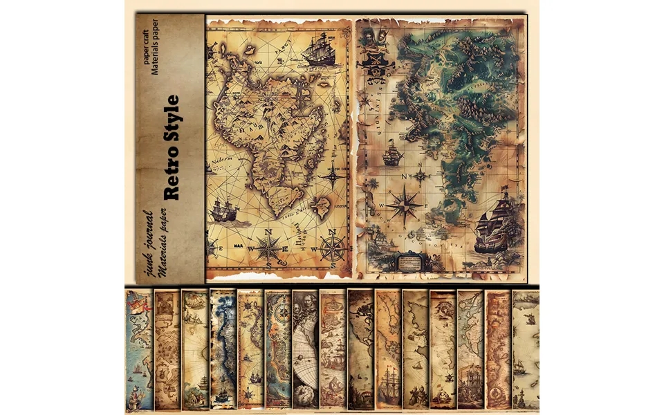 Stationery Sticker Retro Map 15 Sheets Of Material Paper To Make Old Navigation Map Folding Paper