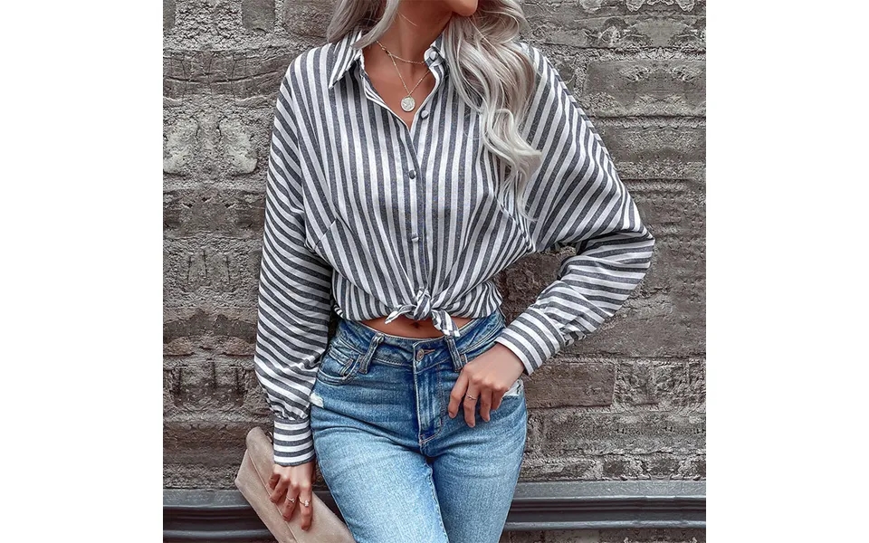 Striped Cardigan Shirt Long Sleeve Commuter Polo Shirt Women