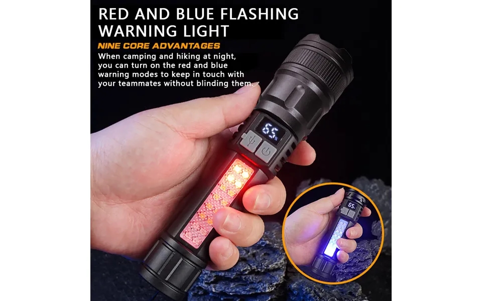 Strong Light Flashlight Typ C Rechargeable Outdoor Lighting Flashlight With Side Light Emergency With Cob Warning Side W