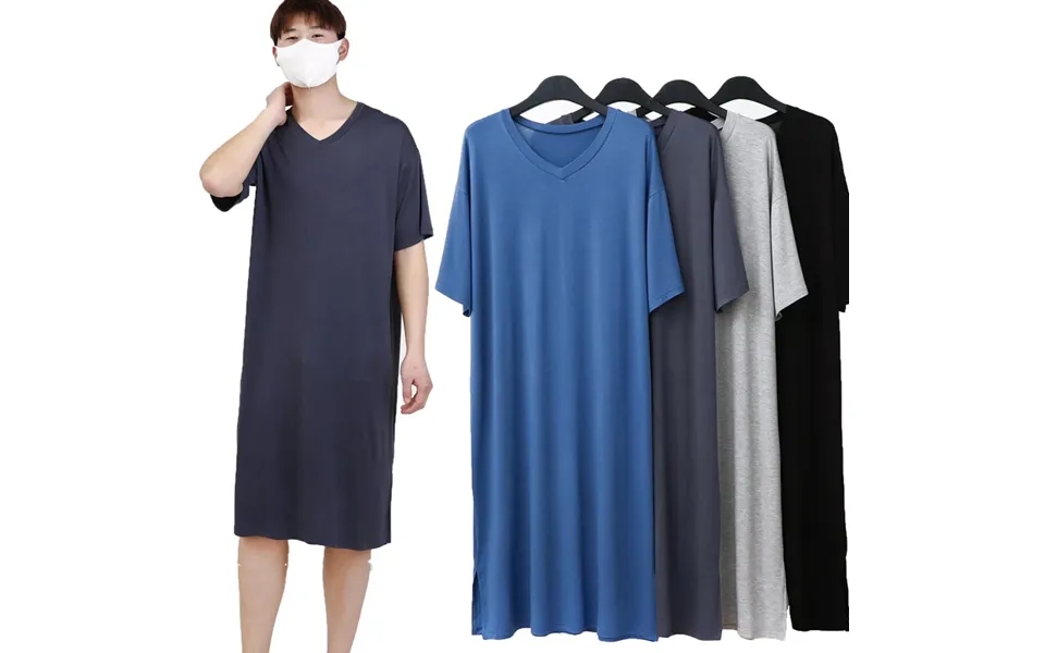Summer New Modal Men's Nightdress Long Knee Short Sleeve V-neck Mid-long Dressing Gown