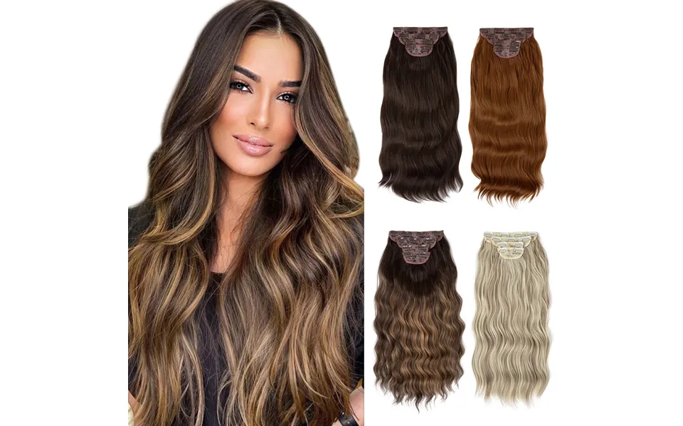 Synthetic Hair Extensions Wig Women's Four Piece Set Clip In Curly