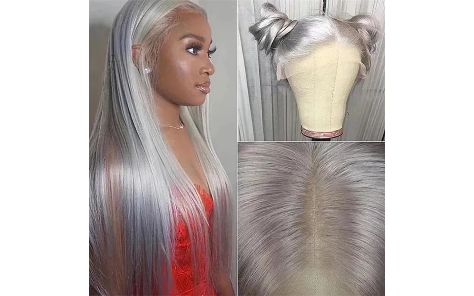 Synthetic Hair Lace Front Wigs Hot Sale In Long Straight Hair Silver Gray Wigs Pre Plucked