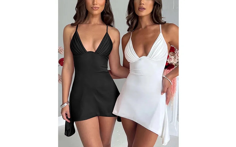 Temperament Women's Sexy V-neck Bra Dress With Waist Wrap High Waist Dress Solid Elegant Short Skirt
