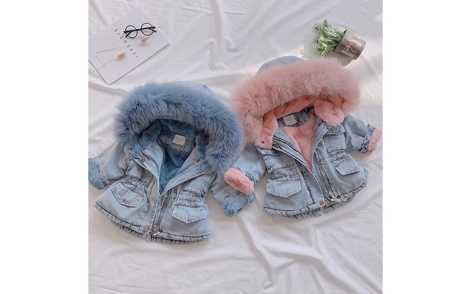 Toddler Girls Clothing Small And Medium Children's Children's Thickened Velvet Denim Jacket For Boys With Large Fur Coll