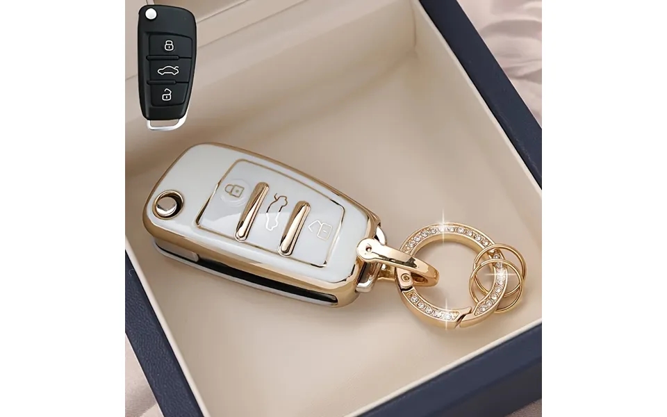 Tpu Golden Key Case With Rhinestone Ring Keychain For Audi A1 A3 A4 8p 8v A5 B6 B7 A6 A7 C5 C6 Q2 Q3 Q5 Q7 4f S3 S4 S6 R