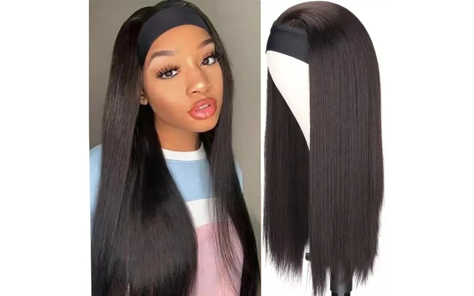 Turban Wig New Product Wig Ladies Long Straight Hair Black Chemical Fiber Hair Band Wig Factory Delivery